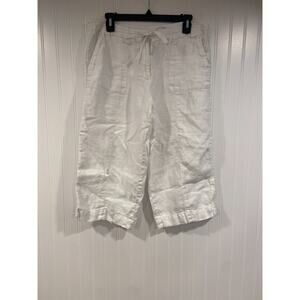 Vintage Talbots Caprial Womens 12P White 100% Irish Linen Pants Wide Leg Relaxed